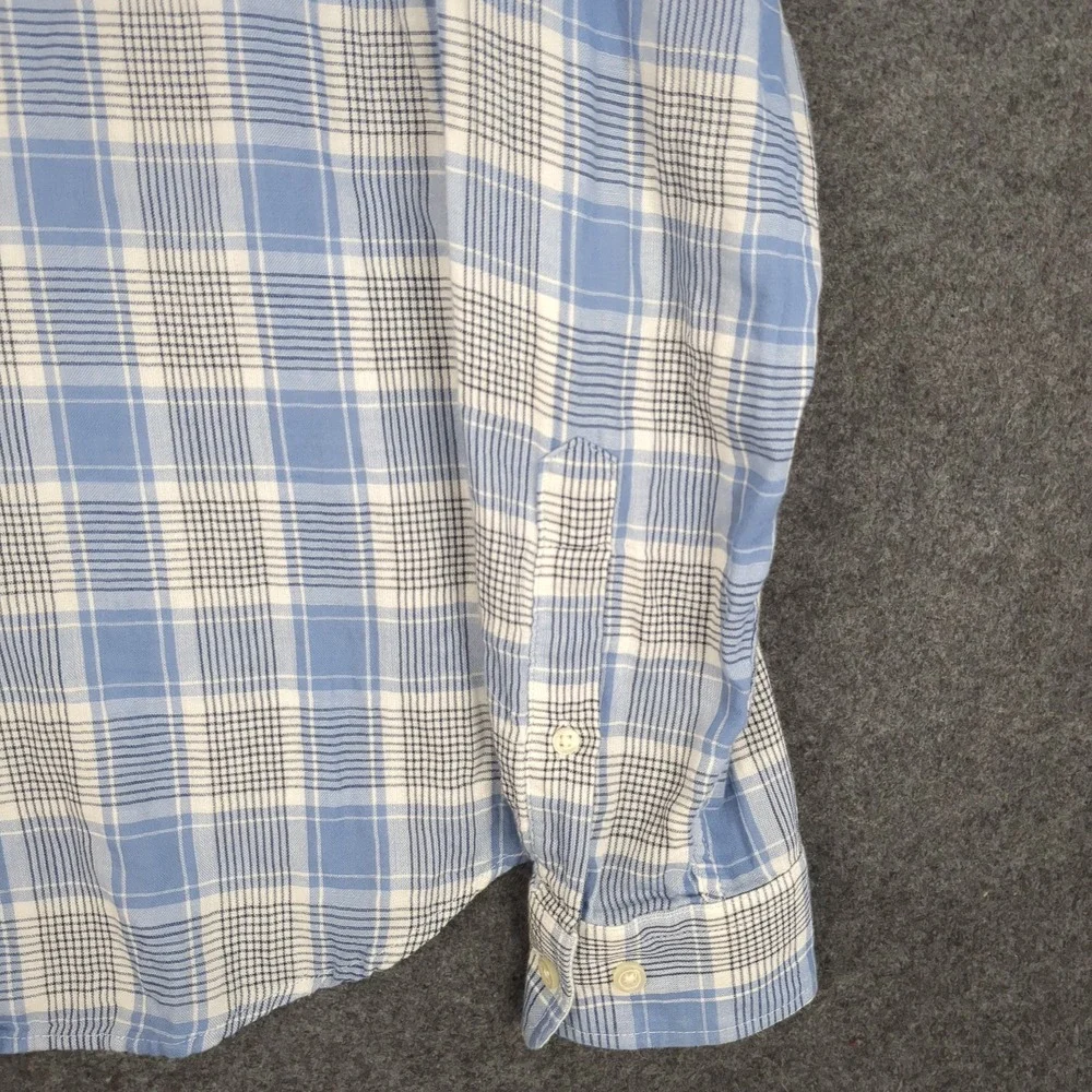 Banana‎ Republic Mens M Untucked Fit Plaid Blue White Long Sleeve